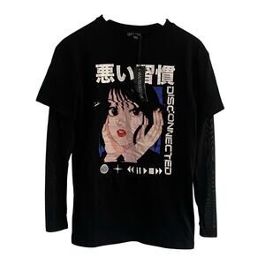 Current Mood Dolls Kill Women’s XXS Y2K Layer Disconnected Anime Shirt sheer